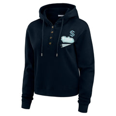 NHL Seattle Kraken WEAR by Erin Andrews Women's Waffle-Knit Pullover Hoodie - Deep Sea Blue