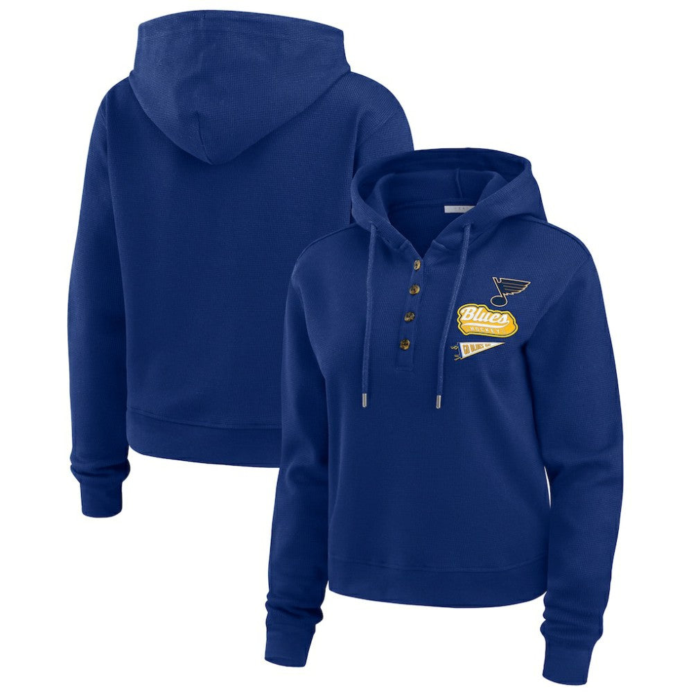 NHL St. Louis Blues WEAR by Erin Andrews Women's Waffle-Knit Pullover Hoodie - Blue