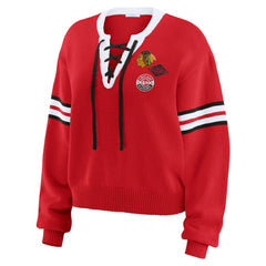 NHL Chicago Blackhawks WEAR by Erin Andrews Women's Cropped Lace-Up Sweater - Red