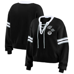 NHL Los Angeles Kings WEAR by Erin Andrews Women's Cropped Lace-Up Sweater - Black