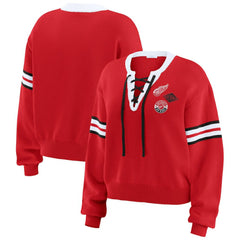 NHL Detroit Red Wings WEAR by Erin Andrews Women's Cropped Lace-Up Sweater - Red