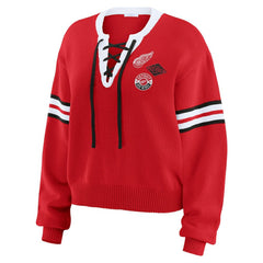 NHL Detroit Red Wings WEAR by Erin Andrews Women's Cropped Lace-Up Sweater - Red