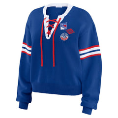 NHL New York Rangers WEAR by Erin Andrews Women's Cropped Lace-Up Sweater - Blue