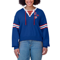 NHL New York Rangers WEAR by Erin Andrews Women's Cropped Lace-Up Sweater - Blue