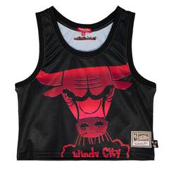 Chicago Bulls Women's Hardwood Classics Big Face 4.0 Cropped Tank Top Black