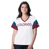 NHL Colorado Avalanche G-III 4Her by Carl Banks Women's Rink Oversized Rhinestone V-Neck T-Shirt - White