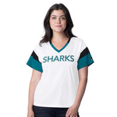 NHL San Jose Sharks G-III 4Her by Carl Banks Women's Rink Oversized Rhinestone V-Neck T-Shirt - White