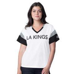 NHL Los Angeles Kings G-III 4Her by Carl Banks Women's Rink Oversized Rhinestone V-Neck T-Shirt - White
