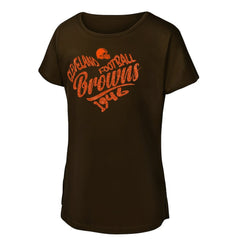 Cleveland Browns Girls Youth Script Heart Dolman T-Shirt Brown