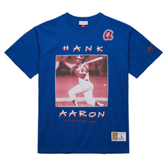 Hank Aaron Atlanta Braves Mitchell & Ness Cooperstown Collection Heavyweight Premium Player Vintage Logo T-Shirt - Royal T-shirts