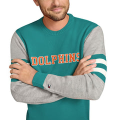 Miami Dolphins Tommy Hilfiger Acrylic Crewneck Pullover Sweater Aqua/Heather Gray