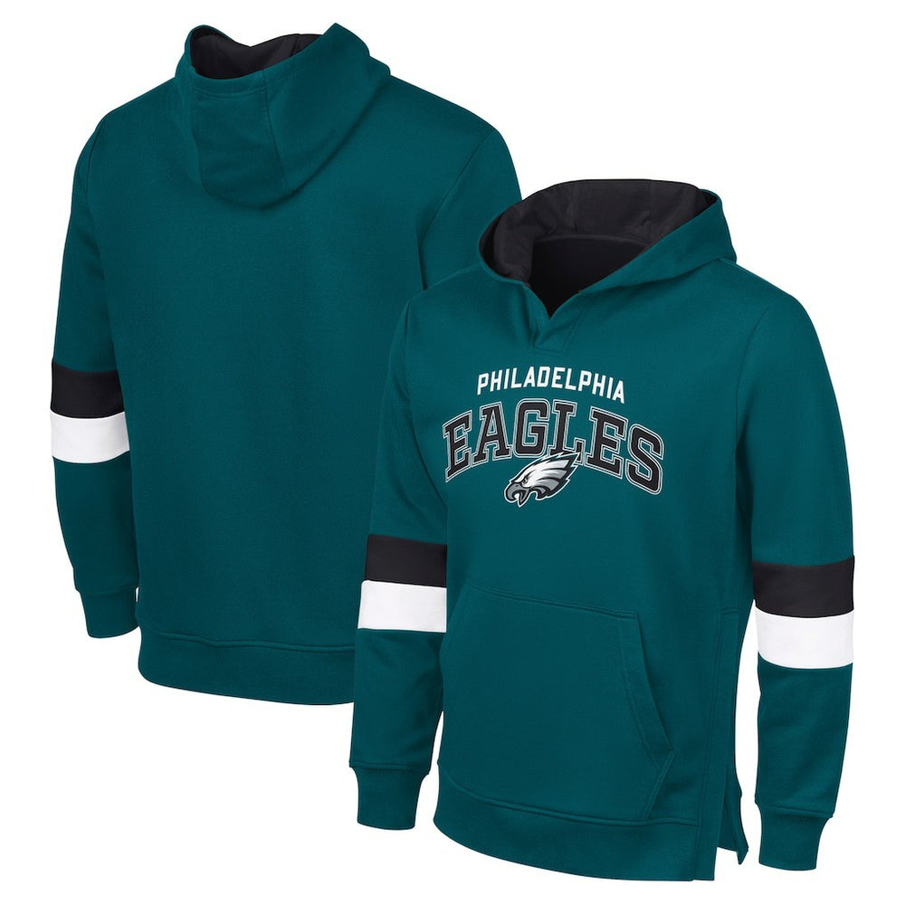 Philadelphia Eagles G-III Sports by Carl BanksMen's Adaptive Faceoff Pullover Hoodie Midnight Green/Black