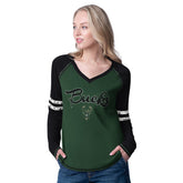 Milwaukee Bucks G-III 4Her by Carl Banks Women's Winner Waffle Knit Thermal Long Sleeve Tri-Blend T-Shirt Hunter Green/Cream
