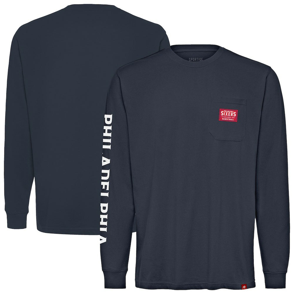 Philadelphia 76ers Sportiqe Unisex Wales Heavyweight Pocket Long Sleeve T-Shirt Navy