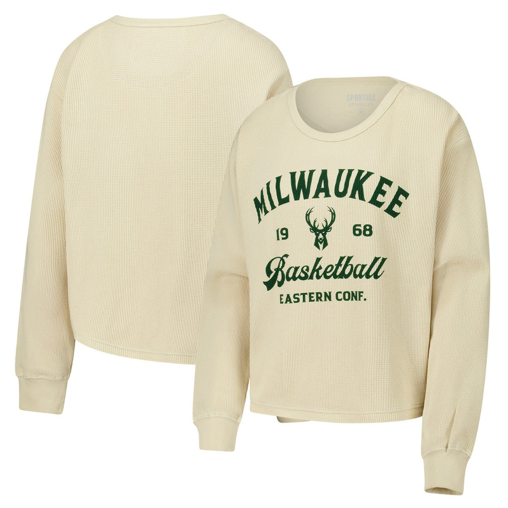 Milwaukee Bucks Sportiqe Unisex High Country Collection Cullen Waffle Knit Long Sleeve T-Shirt Cream