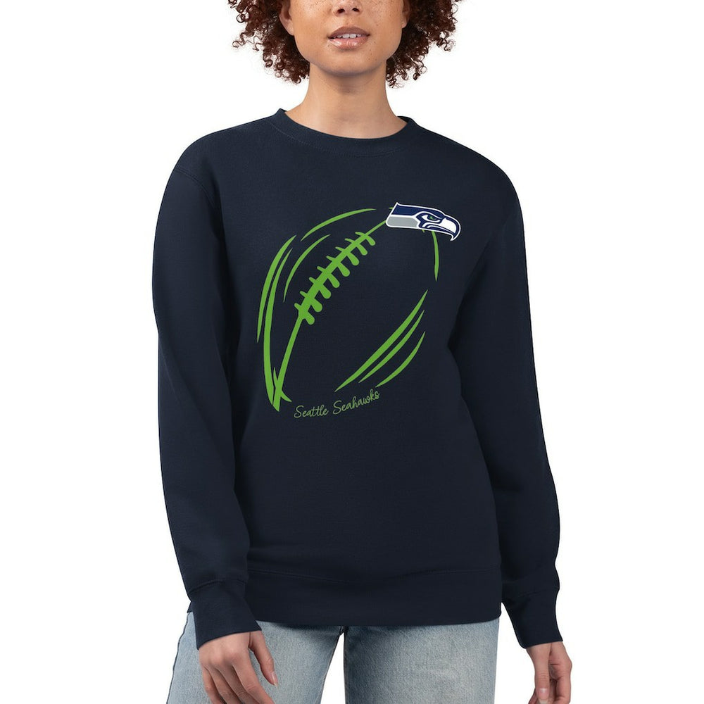 Seattle Seahawks G-III 4Her by Carl Banks Women's Football Logo Graphic Fleece Tri-Blend Pullover Sweatshirt Navy