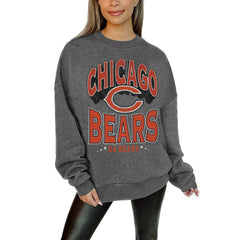 Chicago Bears Gameday Couture Women's Oversized Long Weekend Premium Fleece Drop Shoulder Pullover Sweatshirt Charcoal