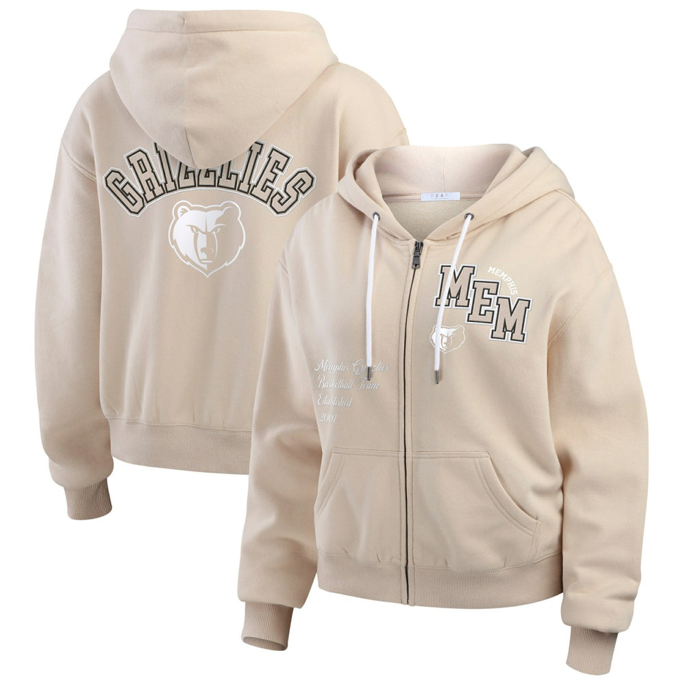 Memphis Grizzlies WEAR by Erin Andrews Women's Tonal Felt Patch Full-Zip Hoodie Tan