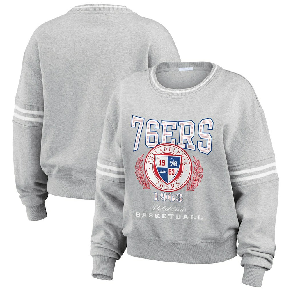 Philadelphia 76ers WEAR by Erin Andrews Women's French Terry Pullover Sweatshirt Heather Gray