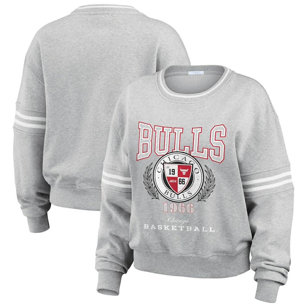Chicago Bulls WEAR by Erin Andrews Women's French Terry Pullover Sweatshirt Heather Gray