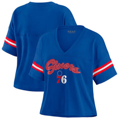 Philadelphia 76ers WEAR by Erin Andrews Women's Color Block Boxy V-Neck T-Shirt Royal