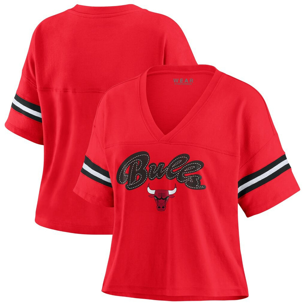 Chicago Bulls WEAR by Erin Andrews Women's Plus Size Color Block Boxy V-Neck T-Shirt Red