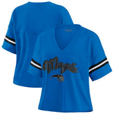 Orlando Magic WEAR by Erin Andrews Women's Plus Size Color Block Boxy V-Neck T-Shirt Blue