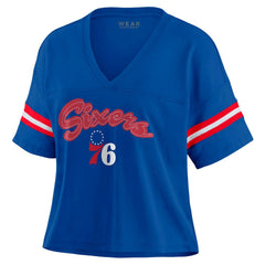 Philadelphia 76ers WEAR by Erin Andrews Women's Plus Size Color Block Boxy V-Neck T-Shirt Royal