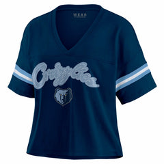 Memphis Grizzlies WEAR by Erin Andrews Women's Plus Size Color Block Boxy V-Neck T-Shirt Navy