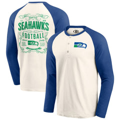 Seattle Seahawks Darius Rucker Collection Raglan Henley Long Sleeve T-Shirt Cream/Royal