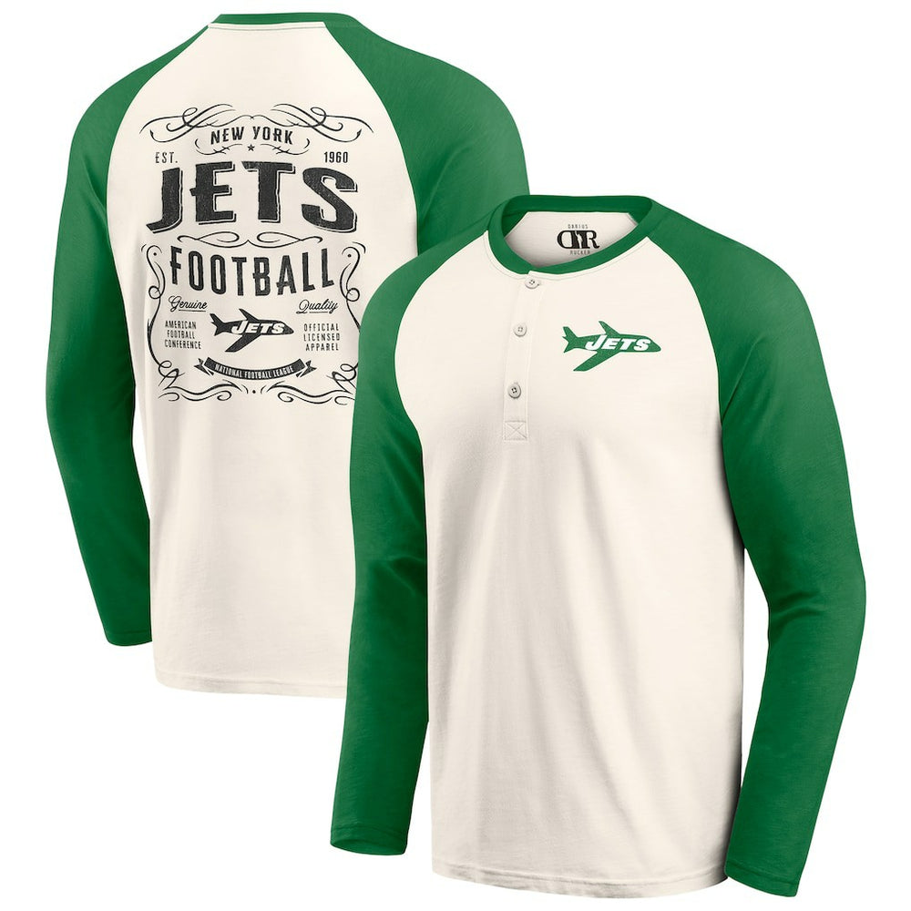 New York Jets Darius Rucker Collection Raglan Henley Long Sleeve T-Shirt Cream/Green