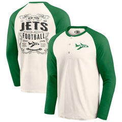 New York Jets Darius Rucker Collection Raglan Henley Long Sleeve T-Shirt Cream/Green