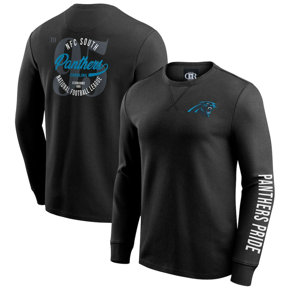 Carolina Panthers Darius Rucker Collection Washed Waffle-Knit Long Sleeve T-Shirt Black