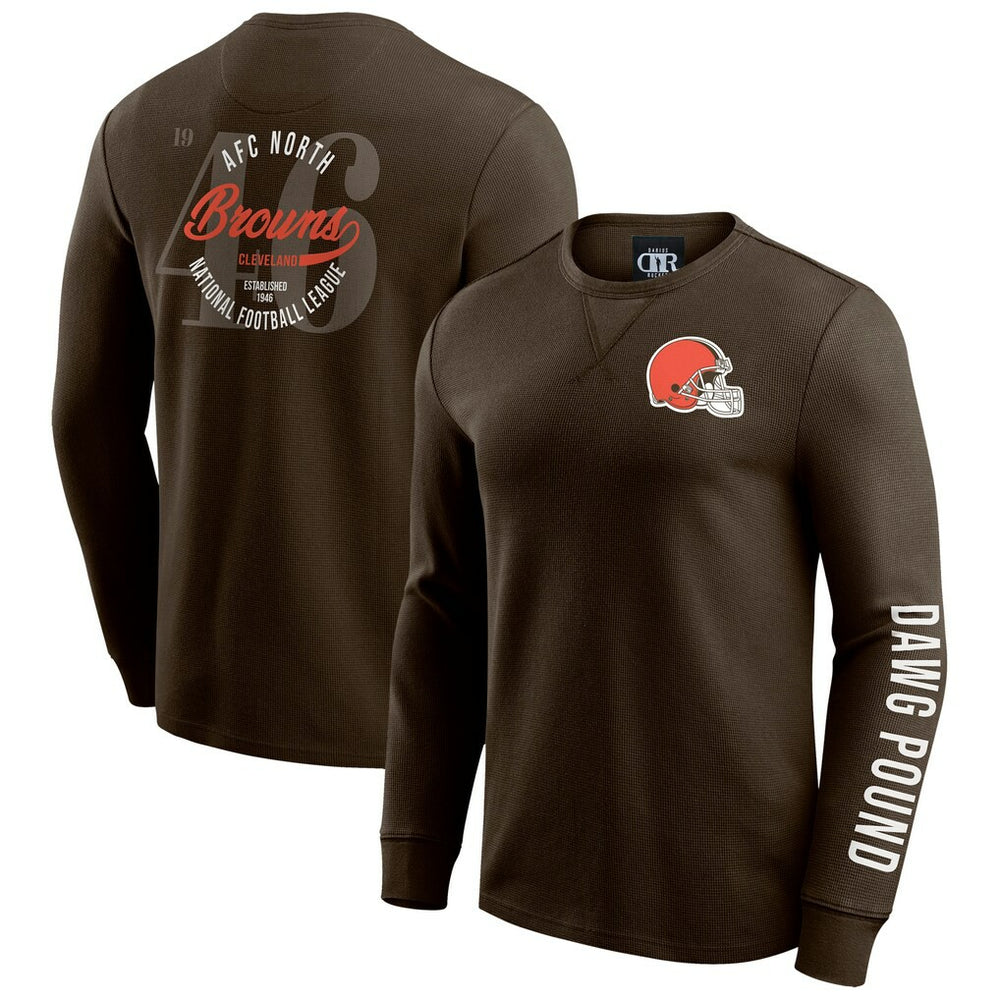 Cleveland Browns Darius Rucker Collection Washed Waffle-Knit Long Sleeve T-Shirt Brown