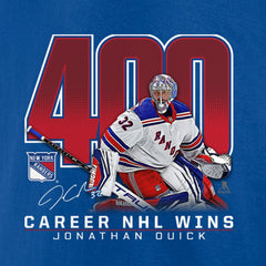 NHL Jonathan Quick New York Rangers 400 Career Wins T-Shirt - Blue