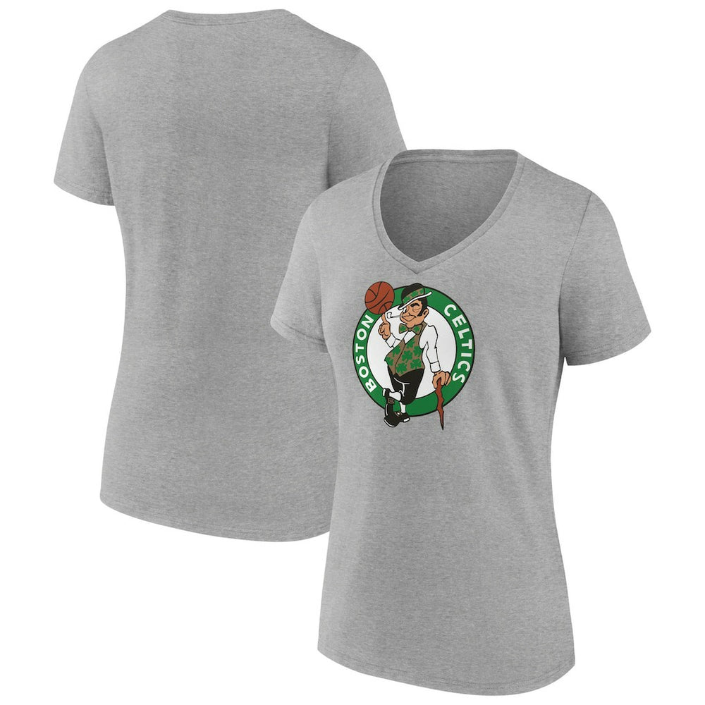 Boston Celtics Women's Primary Logo V-Neck T-Shirt Gray