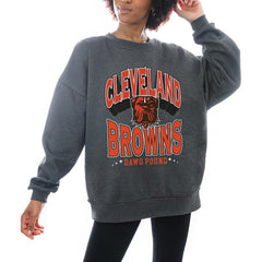 Cleveland Browns Gameday Couture Women's Oversized Long Weekend Premium Fleece Drop Shoulder Pullover Sweatshirt Charcoal