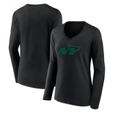 New York Jets Women's Secondary Logo Long Sleeve V-Neck T-Shirt Black