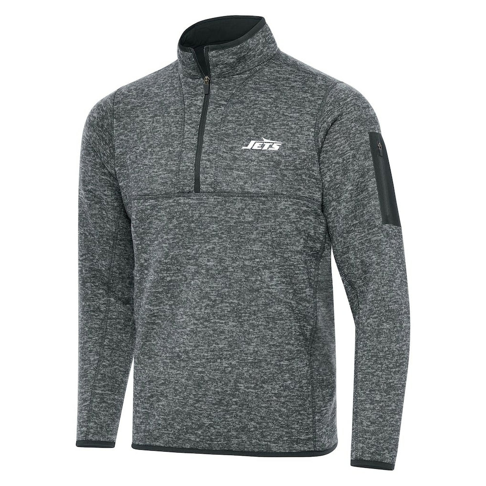 New York Jets Antigua Fortune Quarter-Zip Pullover Jacket Heather Gray