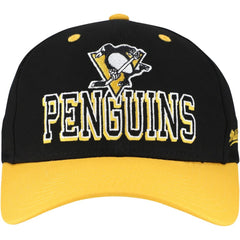 NHL Pittsburgh Penguins Mitchell & Ness Backside Script Two-Tone Pro Crown Adjustable Hat - Black/Gold