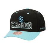 NHL Seattle Kraken Mitchell & Ness Backside Script Two-Tone Pro Crown Adjustable Hat - Black/Light Blue
