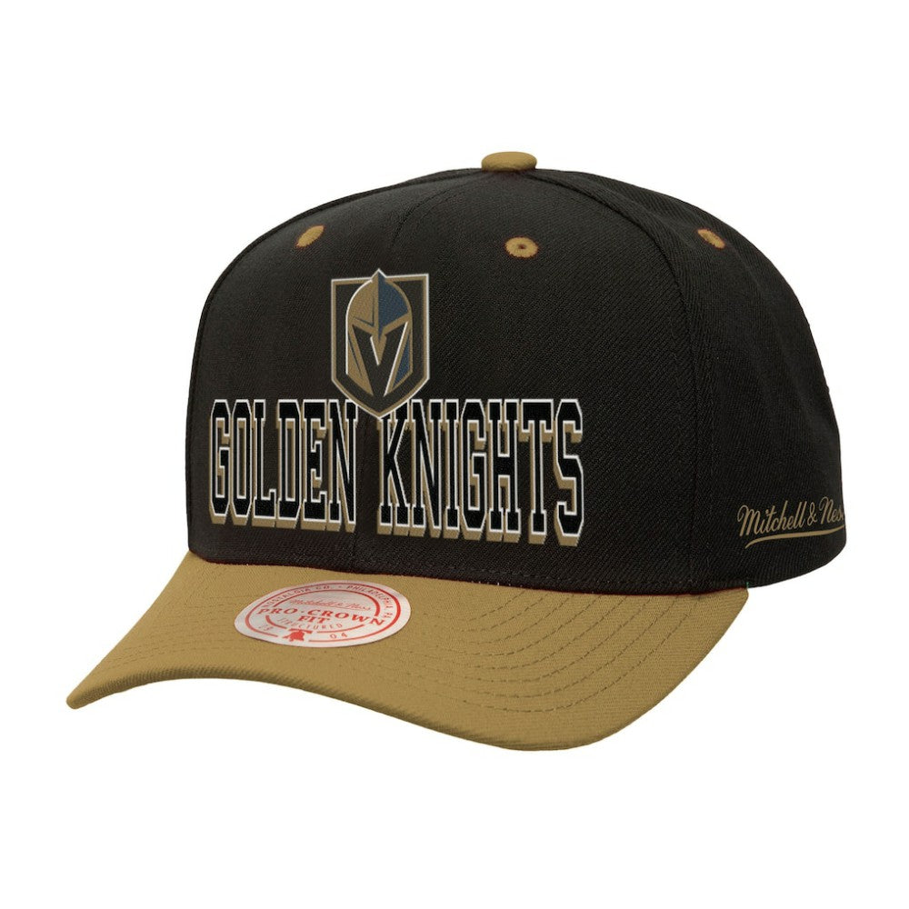 NHL Vegas Golden Knights Mitchell & Ness Backside Script Two-Tone Pro Crown Adjustable Hat - Black/Gold