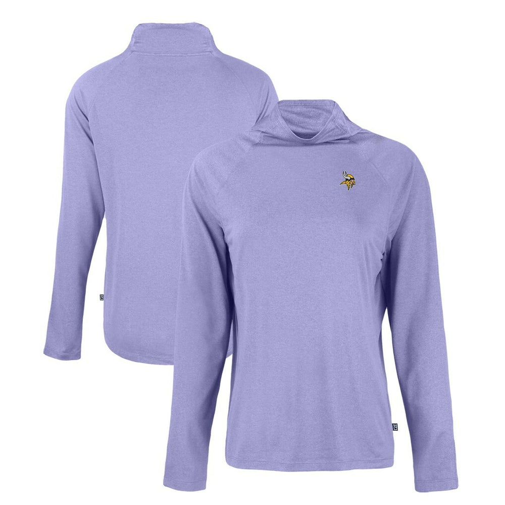 Minnesota Vikings Cutter & Buck Women's Coastline Epic Comfort Eco Recycled Funnel Neck Raglan Pullover Sweatshirt Lavender