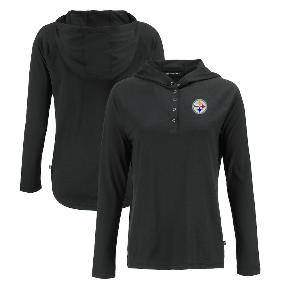 Pittsburgh Steelers Cutter & Buck Women's Coastline Epic Comfort Eco Recycled Raglan Pullover Hoodie Black