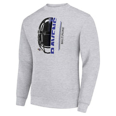 Baltimore Ravens Starter Half Helmet Team Graphic Tri-Blend Fleece Pullover Sweatshirt Heather Gray