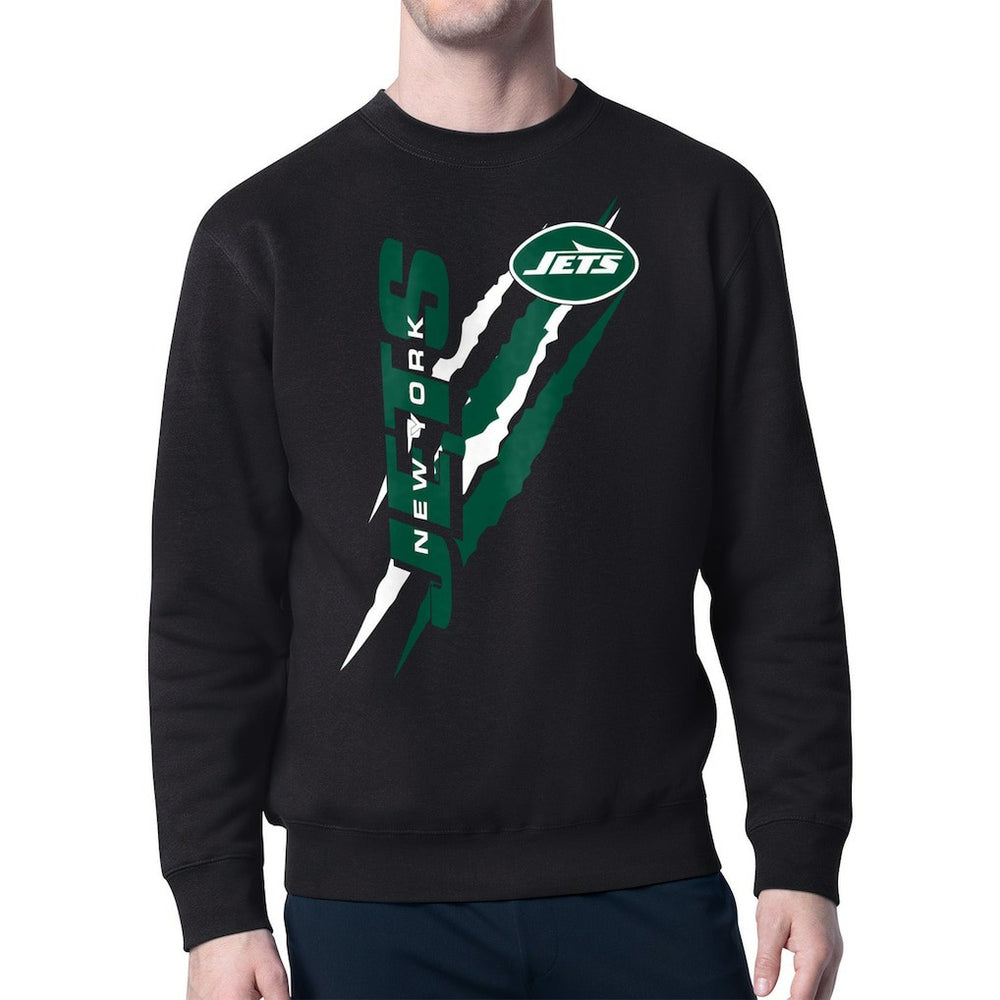 New York Jets Starter Color Scratch Team Graphic Fleece Pullover Sweatshirt Black