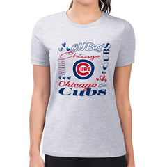 Chicago Cubs G-III 4Her by Carl Banks Women's Super-Slim Fit Lightweight Collage Team Graphic Crew Neck T-Shirt - Heather Gray T-shirts