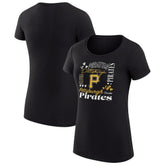 Pittsburgh Pirates G-III 4Her by Carl Banks Women's Super-Slim Fit Lightweight Collage Team Graphic Crew Neck T-Shirt - Black T-shirts