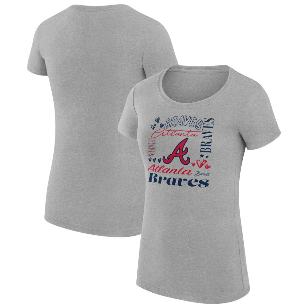 Atlanta Braves G-III 4Her by Carl Banks Women's Super-Slim Fit Lightweight Collage Team Graphic Crew Neck T-Shirt - Heather Gray T-shirts