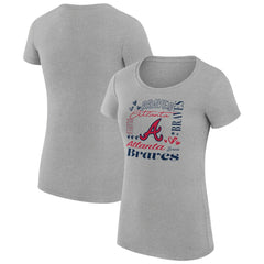 Atlanta Braves G-III 4Her by Carl Banks Women's Super-Slim Fit Lightweight Collage Team Graphic Crew Neck T-Shirt - Heather Gray T-shirts